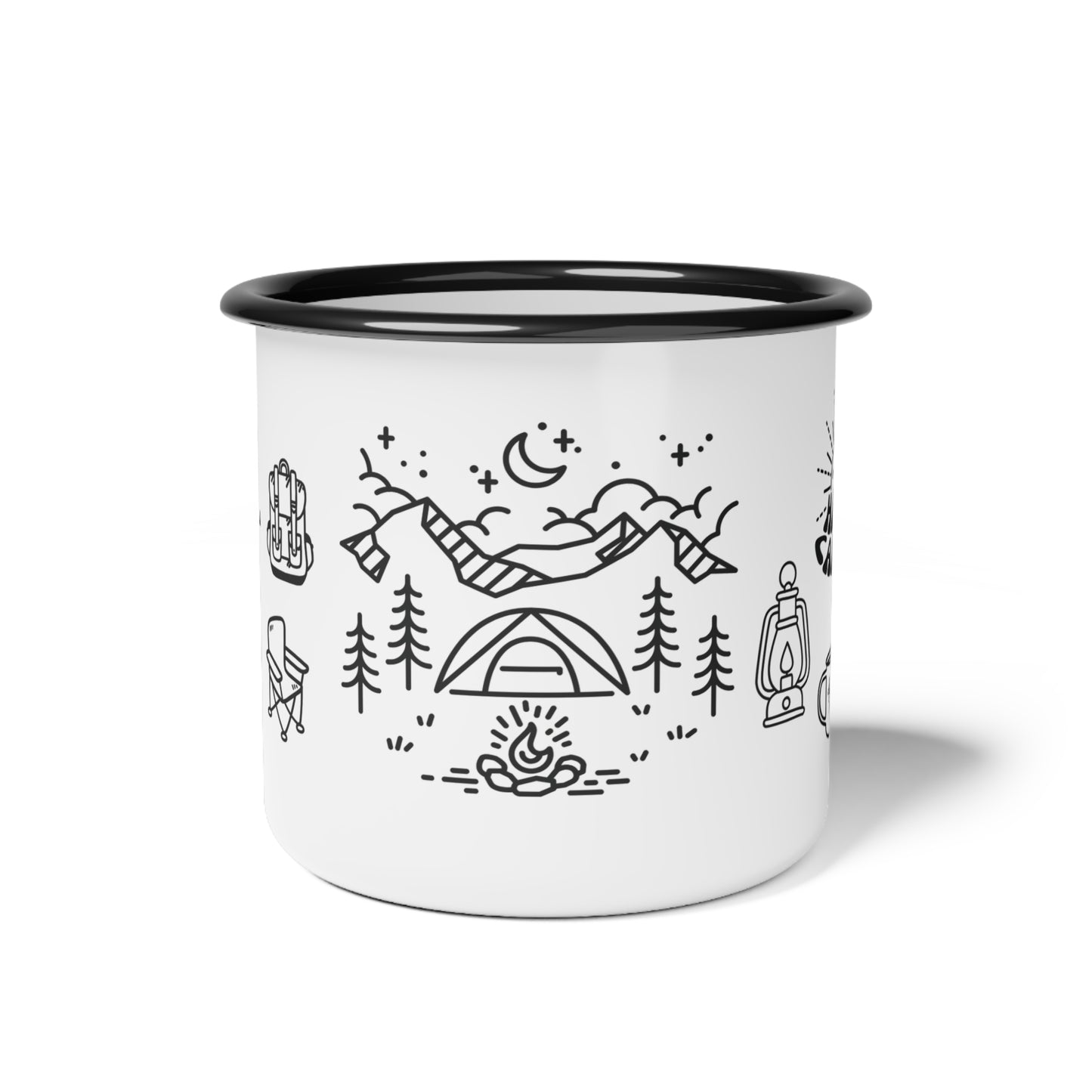 Happy Camper Enamel Cup with Adventure Design, Perfect for Outdoor Lovers, Travel Mugs, Hiking Gear, Campfire Coffee