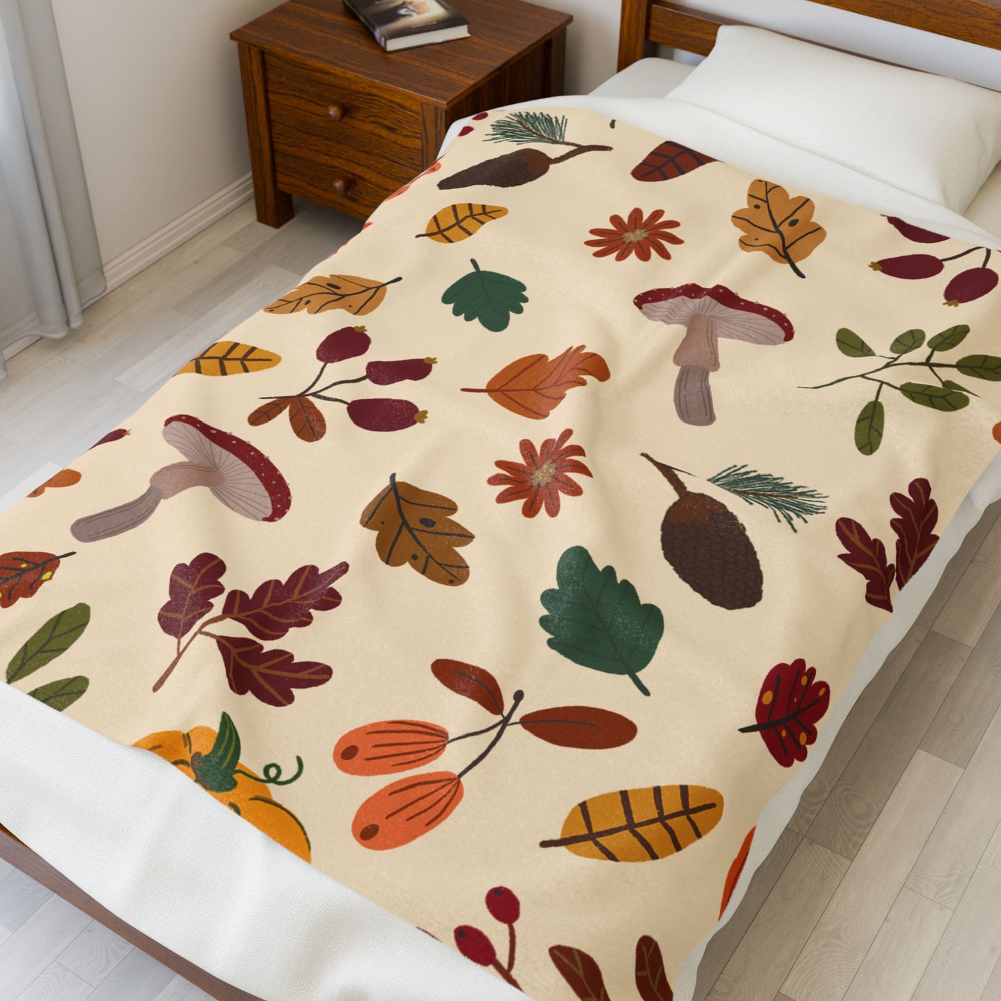 Cozy Fall Velveteen Plush Blanket, Autumn Decor, Soft Throw, Seasonal Gift, Snuggle Blanket, Home Comfort