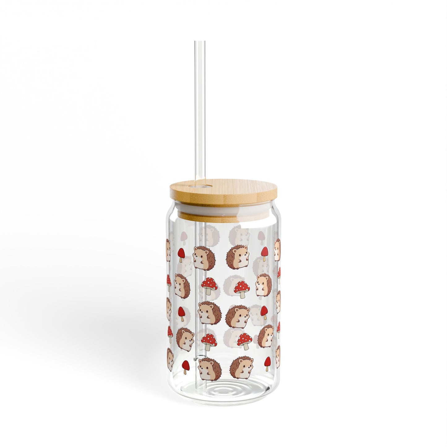 Cute Whimsical Hedgehog Sipper Glass 16oz Eco-Friendly Straw Jar