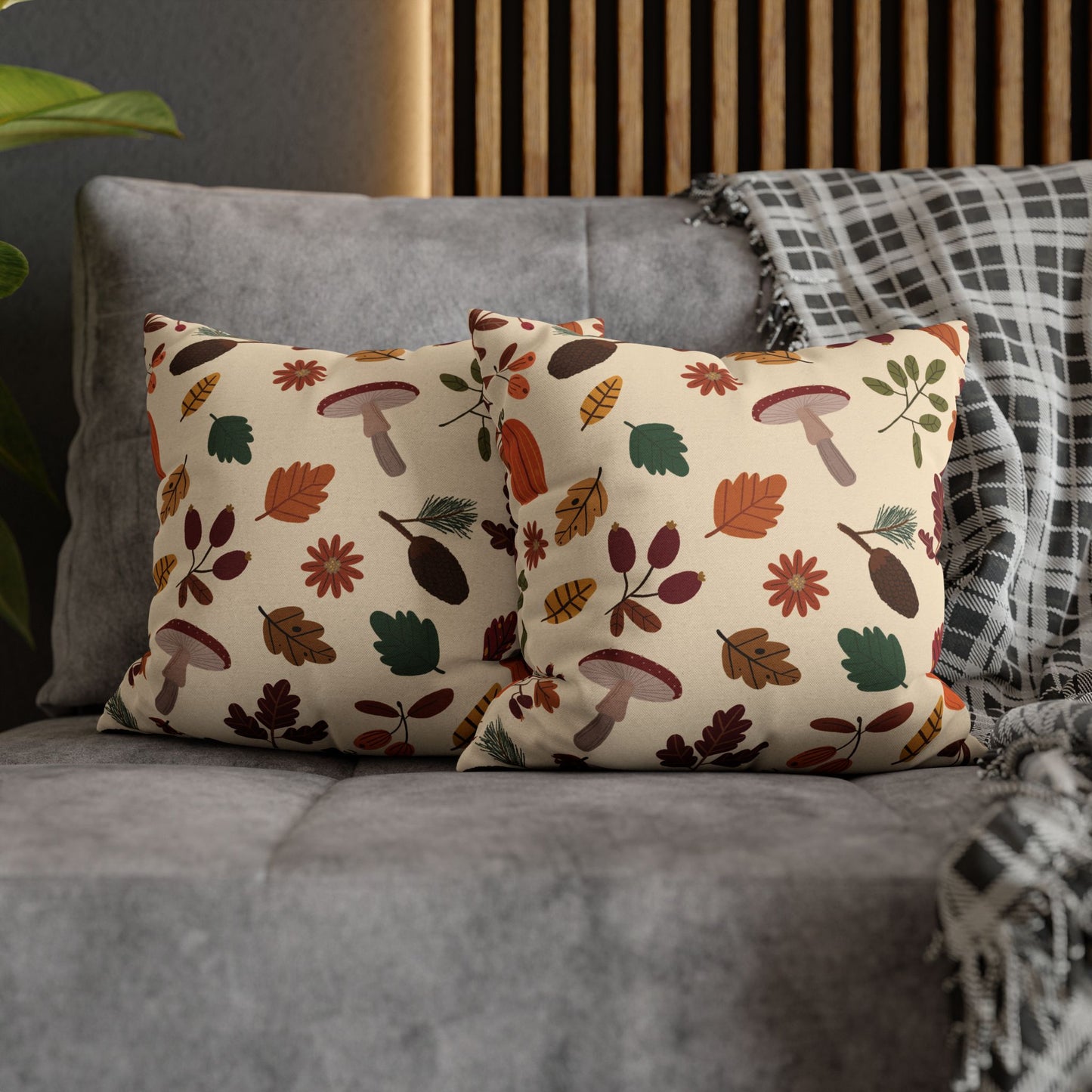 Autumn Leaves Pillowcase - Cozy Home Decor, Fall Accent, Throw Pillows, Seasonal Home Gift, Mushroom Design