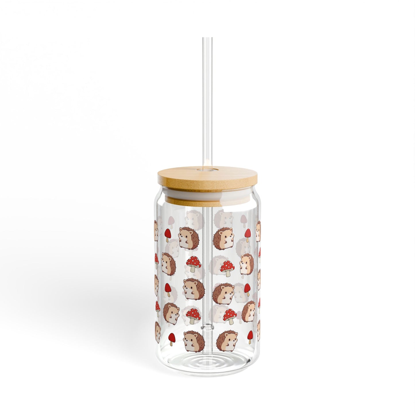 Cute Whimsical Hedgehog Sipper Glass 16oz Eco-Friendly Straw Jar