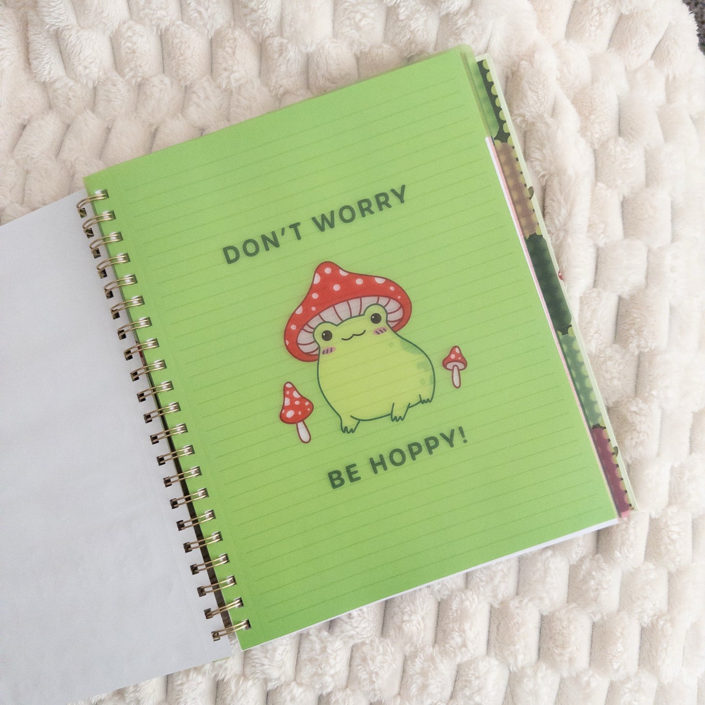 Frog and Mushroom Themed Lined Paper Spiral Notebook Journal Hardcover