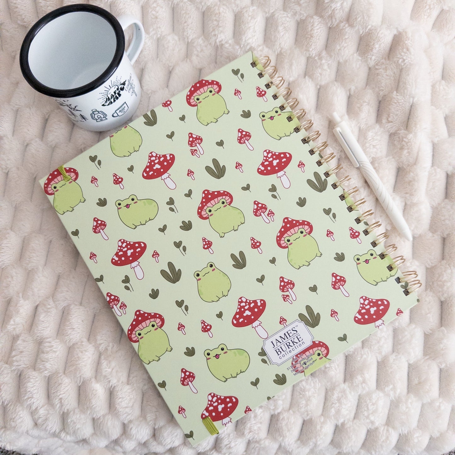 Frog and Mushroom Themed Lined Paper Spiral Notebook Journal Hardcover