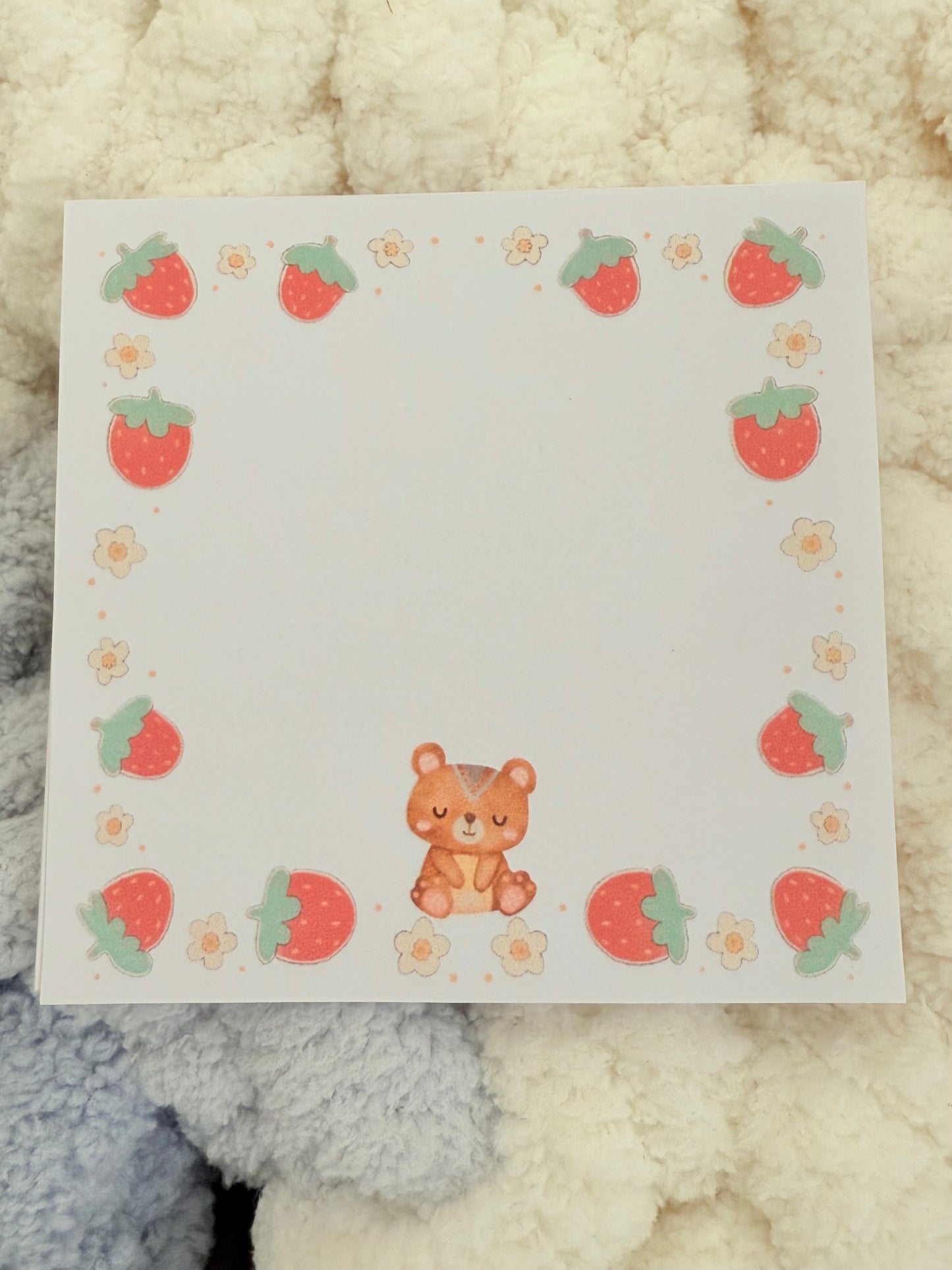 Bear & Strawberries Tear Off Note Pad With Matching 4 Stickers