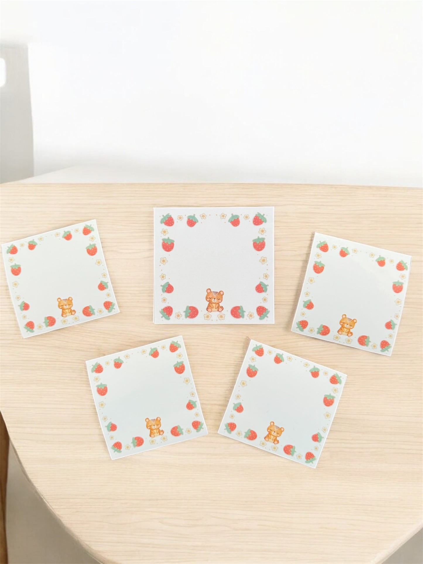 Bear & Strawberries Tear Off Note Pad With Matching 4 Stickers