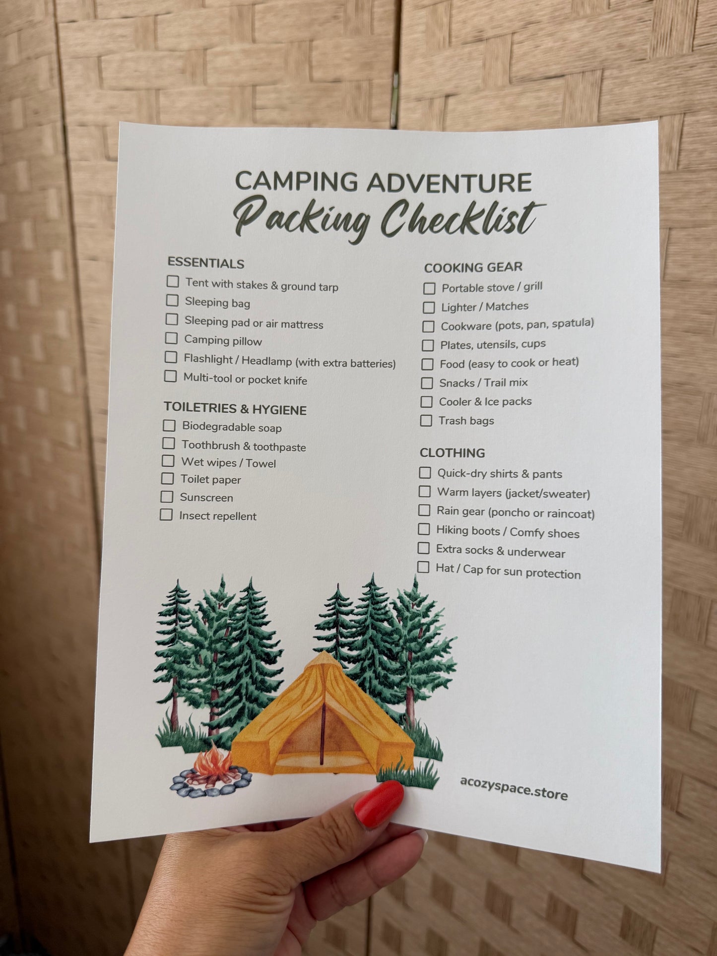 Camping Checklist Essential 4 Page Printable PDF