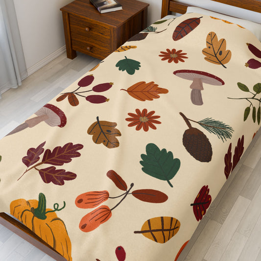 Cozy Fall Velveteen Plush Blanket, Autumn Decor, Soft Throw, Seasonal Gift, Snuggle Blanket, Home Comfort