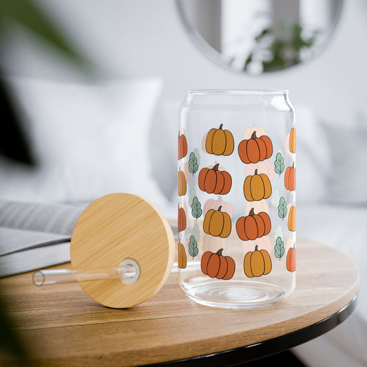 Pumpkin-Themed Sipper Glass Eco-Friendly Jar
