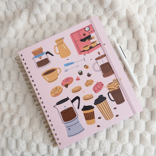 Cafe Themed Lined Paper Spiral Notebook Journal Hardcover