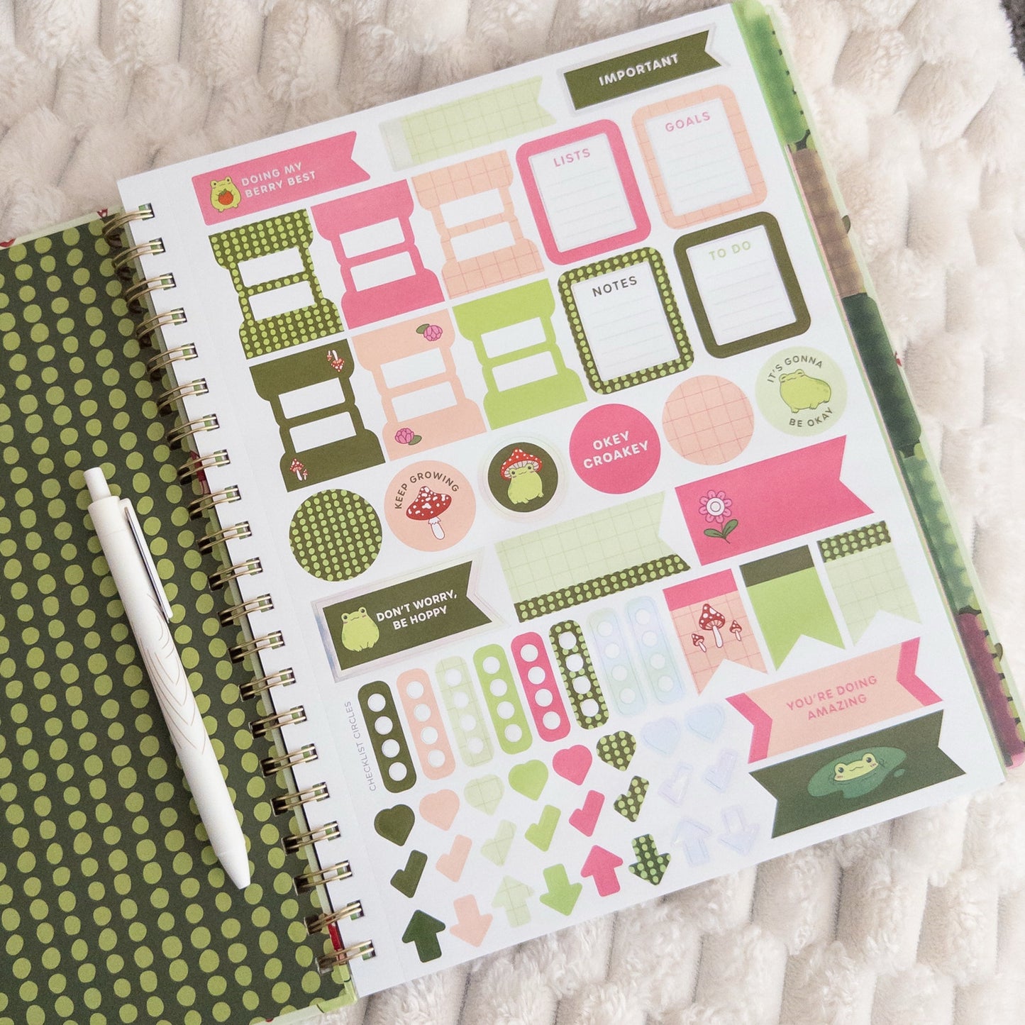 Frog and Mushroom Themed Lined Paper Spiral Notebook Journal Hardcover