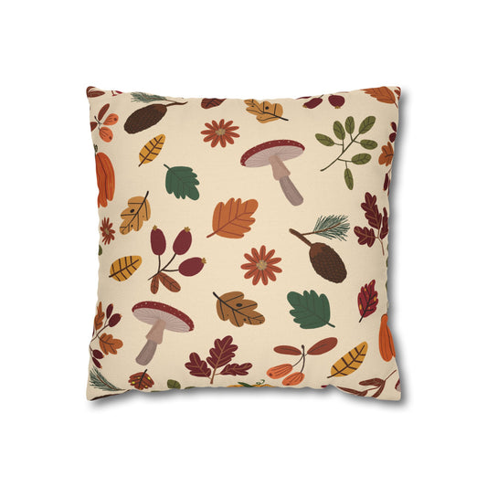 Autumn Leaves Pillowcase - Cozy Home Decor, Fall Accent, Throw Pillows, Seasonal Home Gift, Mushroom Design