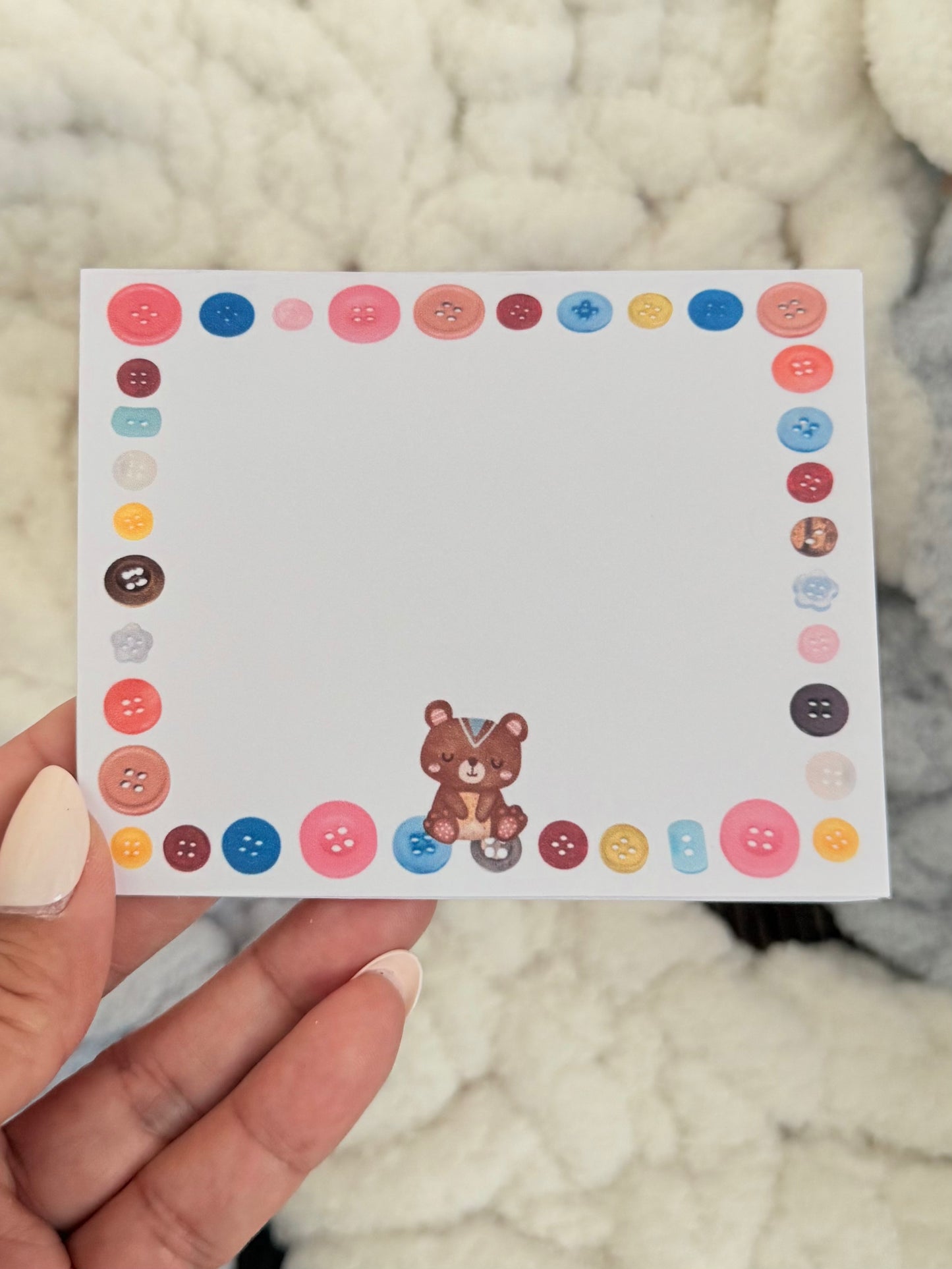 Bear & Buttons Tear Off Note Pad With Matching Stickers
