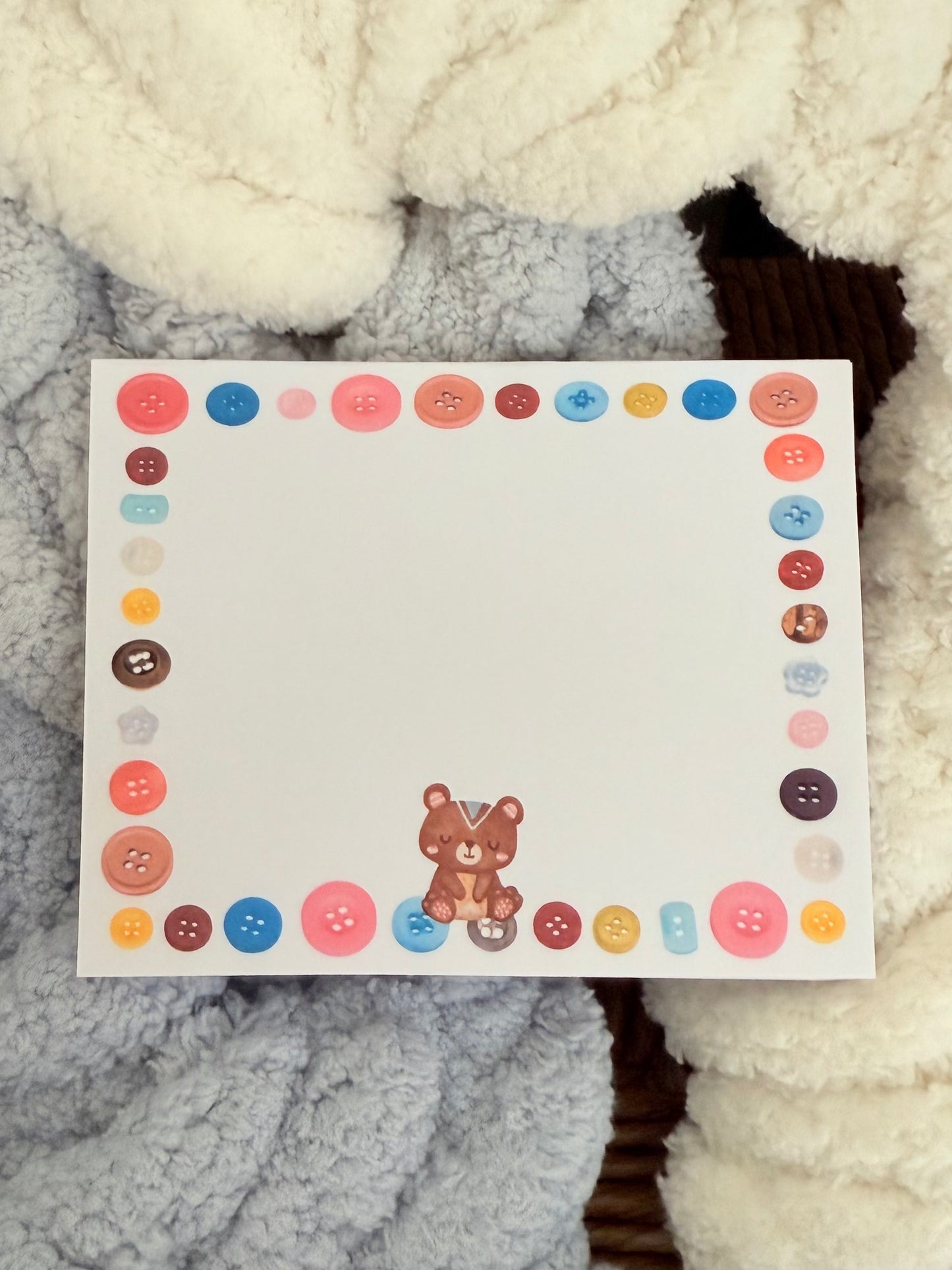 Bear & Buttons Tear Off Note Pad With Matching Stickers