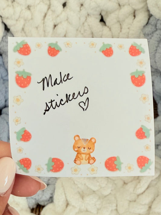Bear & Strawberries Tear Off Note Pad With Matching 4 Stickers