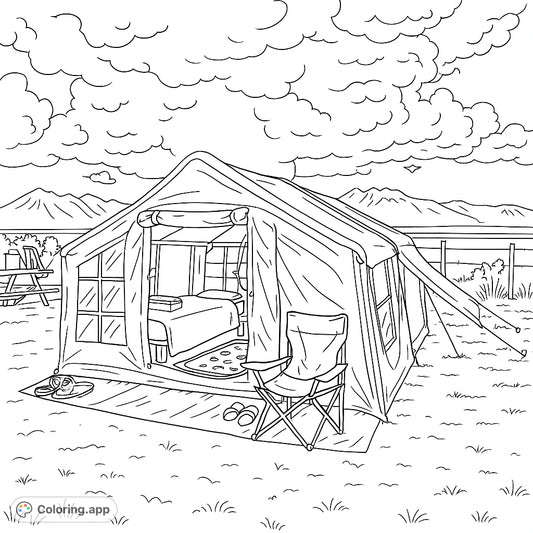 Camping Coloring Page Digital Download Printable