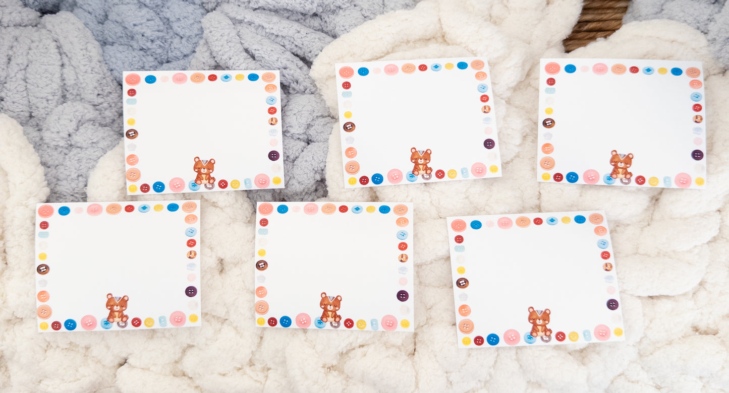 Bear & Buttons Tear Off Note Pad With Matching Stickers