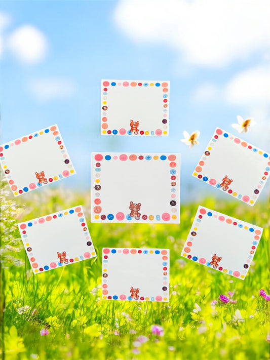 Bear & Buttons Tear Off Note Pad With Matching Stickers