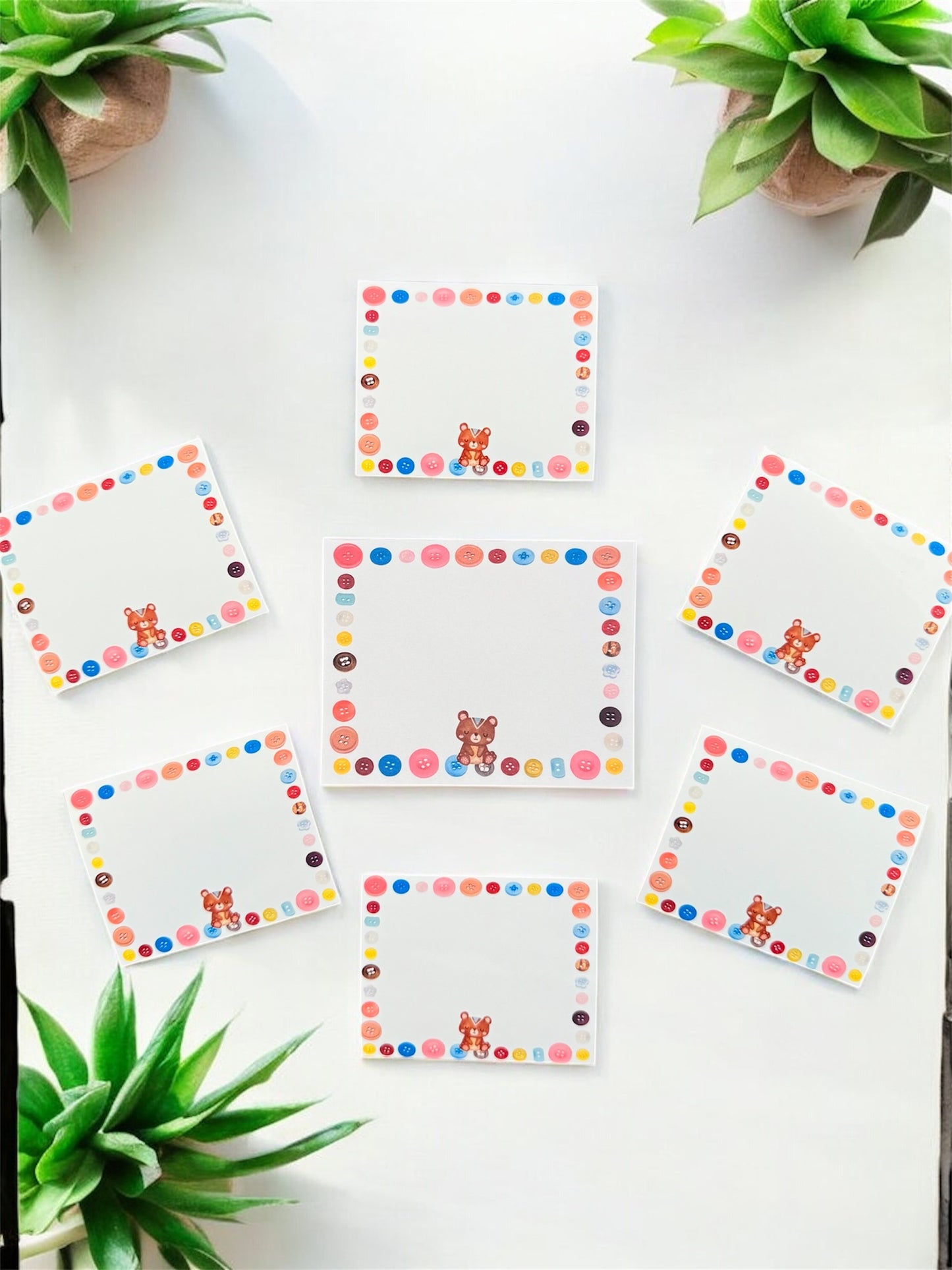 Bear & Buttons Tear Off Note Pad With Matching Stickers