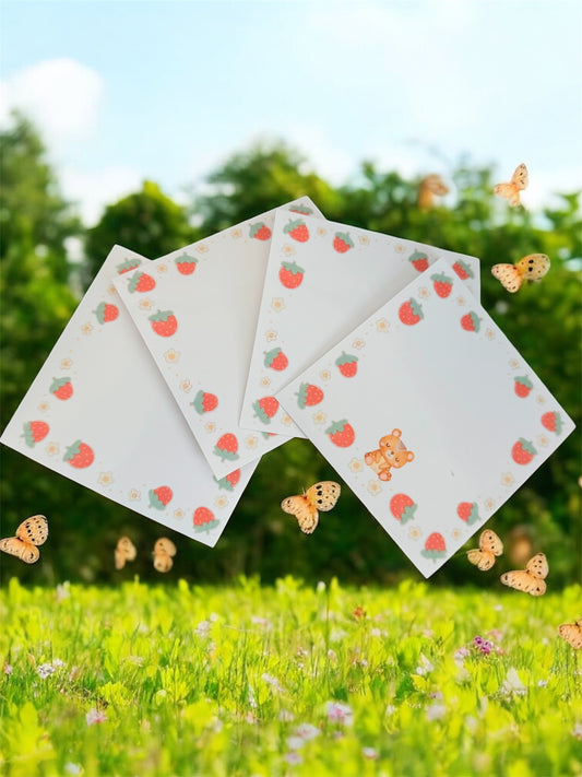 Bear & Strawberries Tear Off Note Pad With Matching 4 Stickers