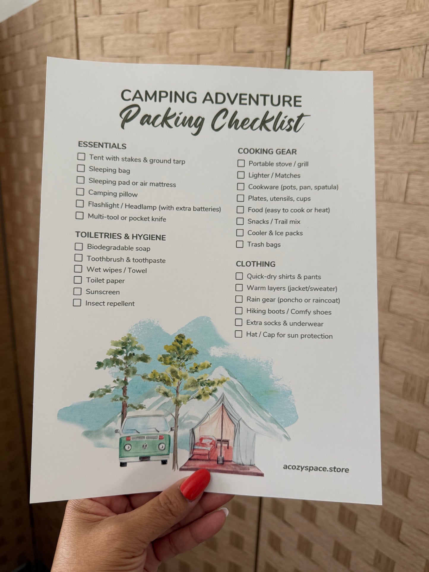Camping Checklist Essential 4 Page Printable PDF