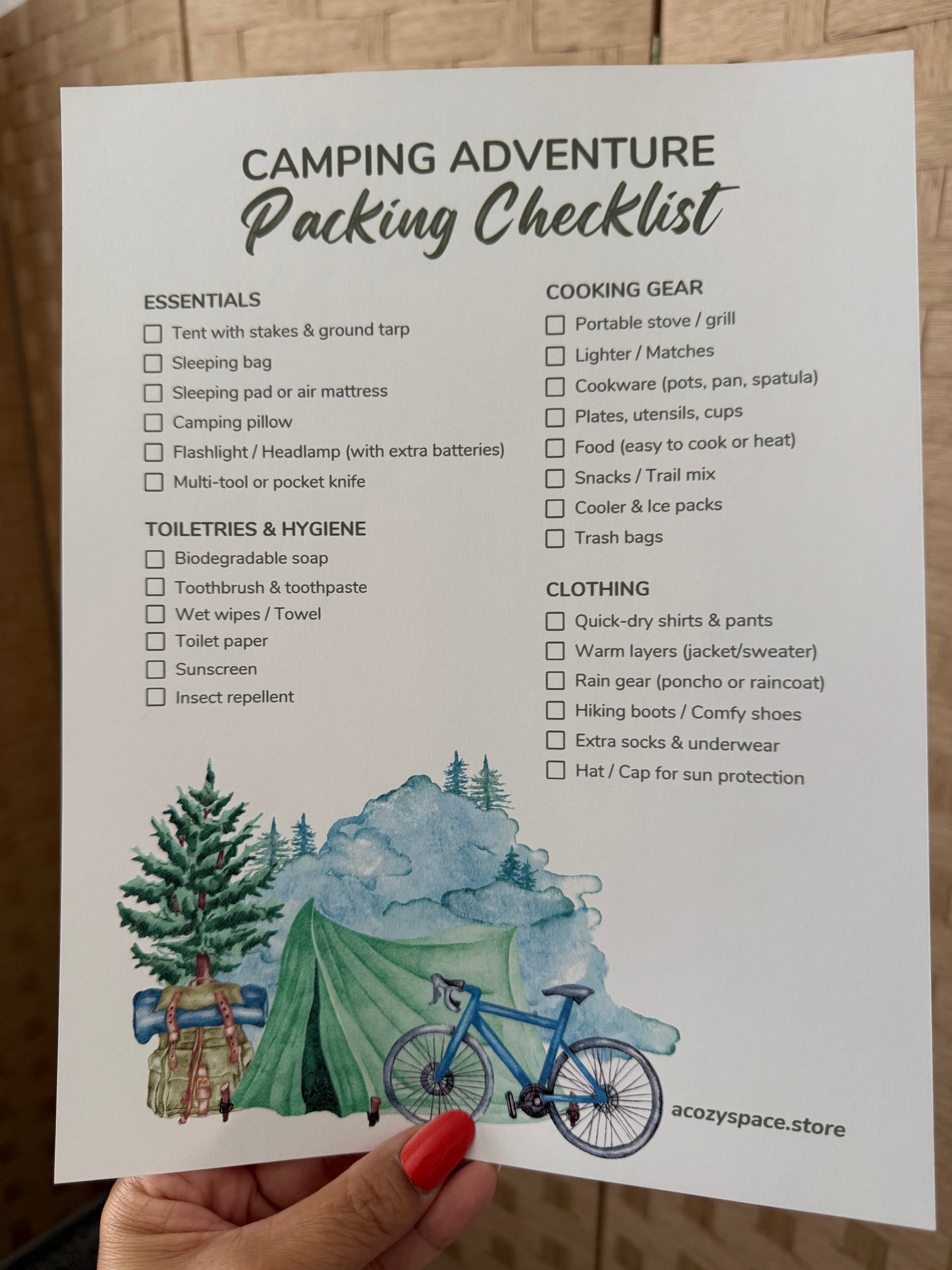 Camping Checklist Essential 4 Page Printable PDF