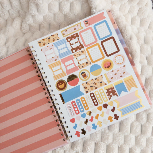 Cafe Themed Lined Paper Spiral Notebook Journal Hardcover